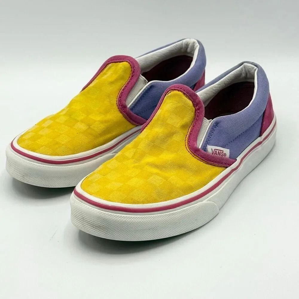Vans Slip-On Checkerboard Multi Color Yellow Purple Pink Skate Sneakers - US Big